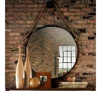 Grande specchio rotondo da parete nero con corda di canapa e gancio, elegante specchio circolare decorativo per camera da letto, ingresso, bagno, elegante decorazione per la casa Diametro incluso