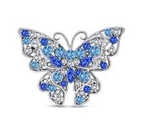 Grande Spilla A Forma Di Farfalla In Cristallo Blu Per Donne Design Filigranato Alla Moda In Ottone Placcato Argento