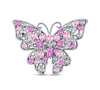 Grande Spilla A Forma Di Farfalla In Cristallo Rosa Per Donne Design Filigranato Alla Moda In Ottone Placcato Argento