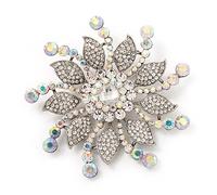 Grande spilla da sposa a forma di fiore in metallo placcato al rodio