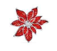 Grande Spilla Di Natale Smaltata Bianca E Rossa A Forma Di Poinsettia Con Fiore Decorativo Per Feste, Da Indossare Su Sciarpe, Per Donne, Placcata In Argento