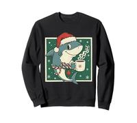 Grande squalo Bianco di Natale caffè Indossa Cappello di Babbo Natale Felpa