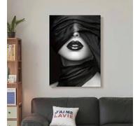 Grande stampa artistica da parete su tela raffigurante una donna astratta in bianco e nero moderna decorazione da parete dal fascino chic per soggiorno (80 x 120 cm/cornice interna)