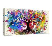 Grande Stampa su tela con Cornice Colorato Albero della vita Astratto Pittura Farfalla Fiori Quadri su tela Quadri Moderni Poster Decorazioni da parete per Soggiorno Camera da letto 50x100cm
