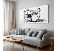 Grande stampa su tela - decorazione moderna da parete - immagine di qualità HD - kit di batteria minimalista nero bianco per soggiorno, bagno, cucina, camera da letto, ufficio, decorazione per la casa