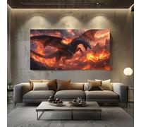 Grande Stampa su Tela Drago Fantasy Quadri Moderni Grandi Dimensioni Fuoco Mitico Quadro per Soggiorno Senza Cornice Ali Gotiche Decorazione Murale 60x120 cm