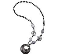 Grande Statement Collana, Lunga Perlina Catena Pietre, Cerchio Charms Luccichio Resina Animale Stampare, Nero