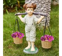 Grande statua da giardino a forma di ragazza in pietra, fioriera per fiori e piante grasse, vaso per il trasporto di piante, vasi, adorabile decorazione da cortile | ornamento per interni ed esterni