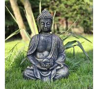 Grande statua di Buddha in pietra, 40 cm, dipinta a mano in grigio o oro, resistente al gelo fino a -30 °C, ideale per giardino, meditazione, decorazione interna ed esterna (FULLGOLD)
