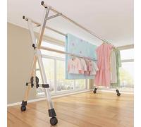 Grande Stendibiancheria Retrattile con Ruote bloccabili, 3 Bar Stendino Salvaspazio Richiudibile,140 cm di Altezza, Acciaio Inox, Stendino da Balcone per Interni ed Esterni,With shoe support,200cm