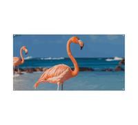 Grande striscione da appendere alla parete con fenicottero sulla spiaggia, sfondo per feste di compleanno, per Capodanno, laurea, matrimonio, festa di compleanno, decorazione, 180 x 90 cm