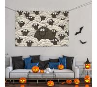 Grande striscione decorativo per feste, sfondo personalizzato da appendere alla parete, striscioni di compleanno bandiera da cortile cartone animato nero bianco pecora sfondo fotografico per feste di