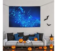 Grande striscione decorativo per feste, sfondo personalizzato da appendere alla parete, striscioni di compleanno bandiera da cortile con note musicali blu sfondo fotografico per feste, 119 x 180 cm