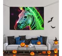 Grande striscione decorativo per feste, sfondo personalizzato da appendere alla parete, striscioni di compleanno bandiera da cortile con zebra incandescente sfondo fotografico per feste, 119 x 180 cm