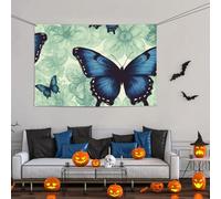 Grande striscione decorativo per feste, sfondo personalizzato da appendere alla parete, striscioni di compleanno bandiera da cortile blu motivo farfalla sfondo fotografico per feste 119,8 x 180,9 cm