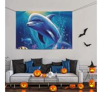Grande striscione decorativo per feste, sfondo personalizzato da appendere alla parete, striscioni di compleanno bandiera da cortile carino delfino festa sfondo fotografico 119 x 180 cm