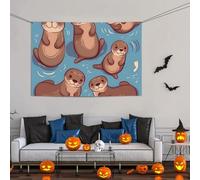 Grande striscione decorativo per feste, sfondo personalizzato da appendere alla parete, striscioni di compleanno bandiera da cortile animale carino lontre marroni sfondo fotografico per feste, 119 x