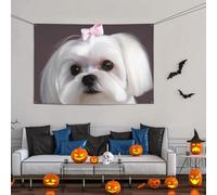 Grande striscione decorativo per feste, sfondo personalizzato da appendere alla parete, striscioni di compleanno bandiera da cortile bella festa di cane maltese sfondo fotografico 119 x 180 cm per