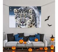 Grande striscione decorativo per feste, sfondo personalizzato da appendere alla parete, striscioni di compleanno bandiera da cortile con occhi azzurri leopardo delle nevi, sfondo fotografico per feste