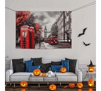 Grande striscione decorativo per feste, sfondo personalizzato da appendere alla parete, striscioni per compleanno bandiera da cortile rosso Londra Street Party sfondo fotografico 119 x 180 cm per