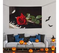 Grande striscione decorativo per feste, sfondo personalizzato da appendere alla parete, striscioni per compleanno e cortile, cartello con rosa rossa sul pianoforte, sfondo fotografico, 119 x 180 cm