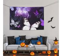Grande striscione decorativo per feste, sfondo personalizzato da appendere alla parete, striscioni per compleanno da cortile cartello bianco viola farfalle sfondo fotografico per feste, 119 x 180 cm