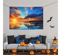 Grande striscione decorativo per feste, sfondo personalizzato da appendere alla parete, striscioni per compleanno cortile banner segno tramonto cielo blu sfondo fotografico per feste 119,8 x 180,9 cm