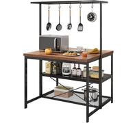 Grande supporto da cucina, supporto per forno a microonde, ripiano portaoggetti da cucina a 3 livelli, 5 ganci, tavolino in metallo per sala da pranzo o soggiorno, 106 x 71 x 183 cm