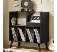 Grande supporto per dischi con contenitore e ripiano, supporto in vinile con superficie di presentazione per fino a 300 album, soluzione per riporre la musica e il soggiorno