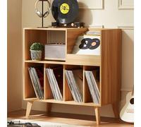 Grande supporto per piatti con portaoggetti, supporto per giradischi con ripiano, supporto per dischi in vinile con superficie di presentazione, supporto per dischi per fino a 300 album, scaffale per