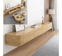 Grande supporto per TV sospeso a parete e console multimediale con scomparti multipli, elegante mobile TV galleggiante in legno per soggiorno, 160 x 20 x 24 cm
