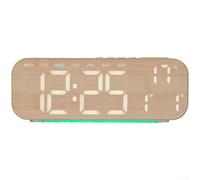 Grande sveglia digitale a LED con venature del legno, display multifunzione per ora, data, temperatura dei giorni feriali, luminosità regolabile, doppia sveglia, stile nordico (C)