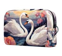 Grande Swans Rive Pattern Makeup Bag Zipper Pouch Travel Cosmetic Organizer per le donne, Multicolore 3, 18.5x7.5x13cm/7.3x3x5.1in, Art Deco