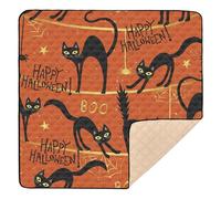 Grande tappetino da gioco robusto per interni ed esterni, impermeabile, per la pancia, per neonati e bambini, 50 x 50 cm, motivo Halloween con gatto su arancione