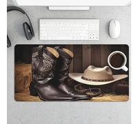 Grande tappetino per mouse, cappello da cowboy, stivali occidentali, tappetino da scrivania impermeabile, tappetino da scrivania per tastiera e mouse, base in gomma antiscivolo, tappetino da scrivania
