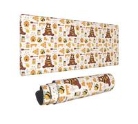 Grande tappetino per mouse da gaming, con base in gomma con motivo ape, vaso di miele, alveare e orso, tappetino da scrivania con bordi cuciti, tappetino per mouse per computer portatile, tastiera PC