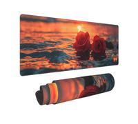 Grande tappetino per mouse da gaming, con base in gomma, motivo rose romantiche, tramonto, oceano, tappetino da scrivania con bordi cuciti, tappetino per mouse per computer portatile, tastiera PC