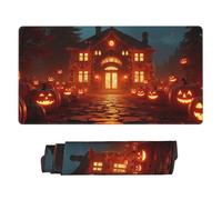Grande tappetino per mouse da gaming, con stampa di una casa di zucca arancione, base in gomma, tappetino da scrivania con bordi cuciti, tappetino per mouse per laptop, tastiera PC, tappetino per