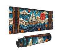 Grande tappetino per mouse da gaming, motivo barca a vela con motivo oceano, tappetino da scrivania con bordi cuciti, tappetino per mouse per laptop, tastiera PC, tappetino per mouse per lavoro