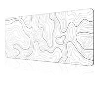 Grande tappetino per mouse da gaming, XL, con mappa topografica minimalista, tappetino per scrivania, lungo 80 x 30 cm, grande, bianco, impermeabile, con base antiscivolo e bordi cuciti per computer