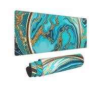 Grande tappetino per mouse da gioco, 30,5 x 80 cm, esteso, XXL, con bordi cuciti, antiscivolo, lungo tappetino da scrivania in marmo turchese blu oro, tappetino da scrivania per tastiera, casa