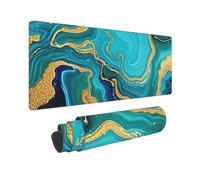 Grande tappetino per mouse da gioco, 30,5 x 80 cm, esteso, XXL, con bordi cuciti, antiscivolo, lungo tappetino da scrivania in marmo turchese blu oro, tappetino da scrivania per tastiera, casa