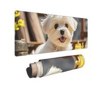 Grande tappetino per mouse da gioco 30,5 x 80 cm, esteso XXL tappetino per mouse con bordi cuciti, antiscivolo, lungo tappetino da scrivania con simpatico cucciolo di maltese, tappetino da scrivania