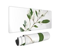 Grande tappetino per mouse da gioco, 30,5 x 80 cm, esteso XXL tappetino per mouse con bordi cuciti, antiscivolo, lungo tappetino da scrivania bianco con ramoscello verde selvatico, tappetino da