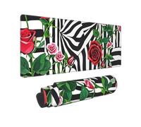 Grande tappetino per mouse da gioco 30,5 x 80 cm, esteso XXL tappetino per mouse con bordi cuciti, antiscivolo, lungo tappetino da scrivania nero bianco a strisce rosse fiori rosa tappetino da