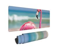Grande tappetino per mouse da gioco 30,5 x 80 cm, esteso XXL tappetino per mouse con bordi cuciti, antiscivolo, lungo tappetino da scrivania con un fenicottero rosa sulla spiaggia, tappetino per