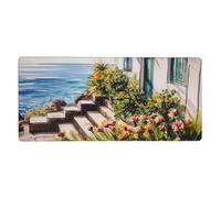 Grande tappetino per mouse da gioco, antiscivolo, esteso, XXL, tappetino da scrivania lungo con bordi cuciti per tastiera, casa, ufficio, gioco, lavoro, fiori vicino alla casa, mare greco, grande