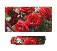 Grande tappetino per mouse da gioco con base in gomma antiscivolo, motivo cespuglio di rose rosse in giardino, tappetino per mouse con bordo cucito, 74,9 x 40,6 cm, esteso tappetino da scrivania per
