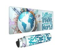 Grande tappetino per mouse da gioco, con scritta "Let's go travel around the world", tappetino antiscivolo per scrivania, tappetino per mouse per ufficio, casa, scrivania, accessori da scrivania, 30,5