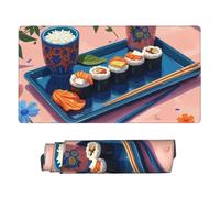 Grande tappetino per mouse da gioco, con stampa di sushi blu, con bordi cuciti, base in gomma, tappetino per scrivania, tappetino per mouse per laptop, tastiera PC, tappetino per mouse per lavoro